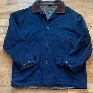 Club Room Navy  Barn Jacket with Brown Leather collar